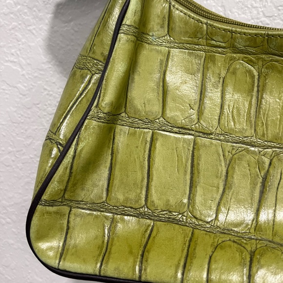 Coldwater Creek 90’s Vintage Faux Crocodile Lime Green Purse - Picture 4 of 12